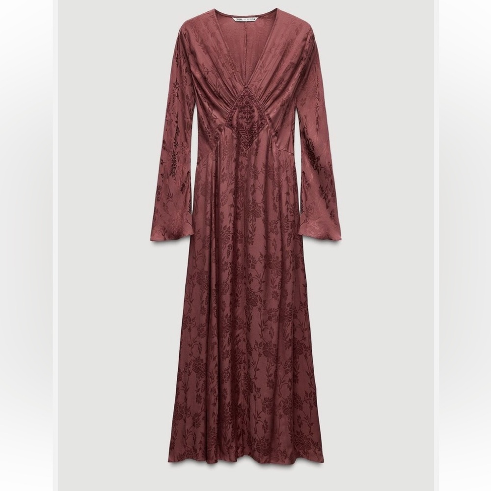 Elegant Burgundy Floral Dress Zara - Picture 5 of 8
